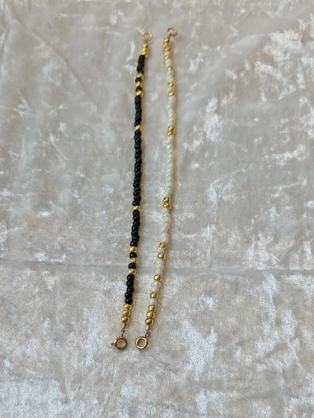 Black & White Bead Bracelet Set with Gold Accents Bohemian, Beachy